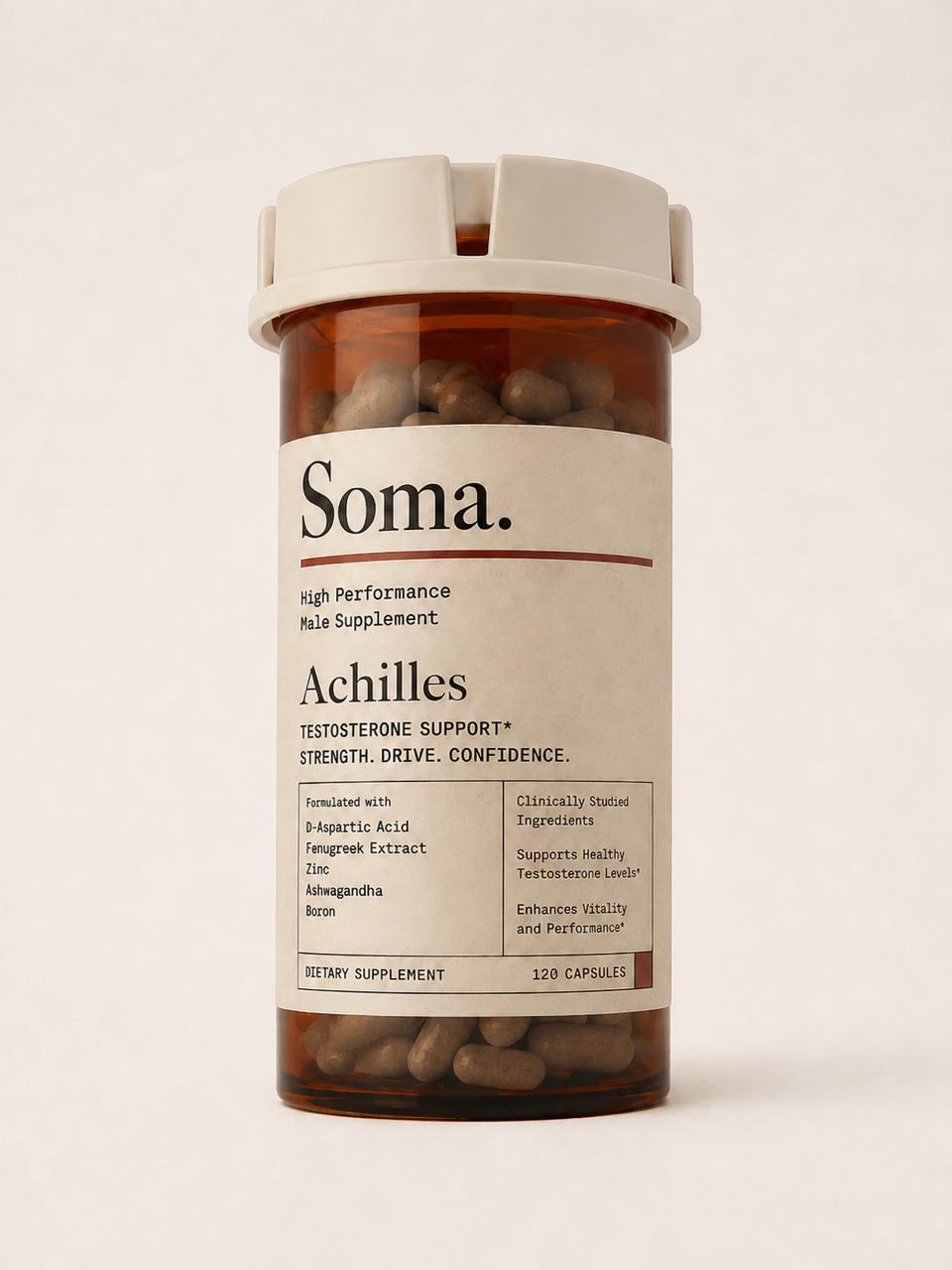 Soma Achilles oral testosterone support supplement bottle