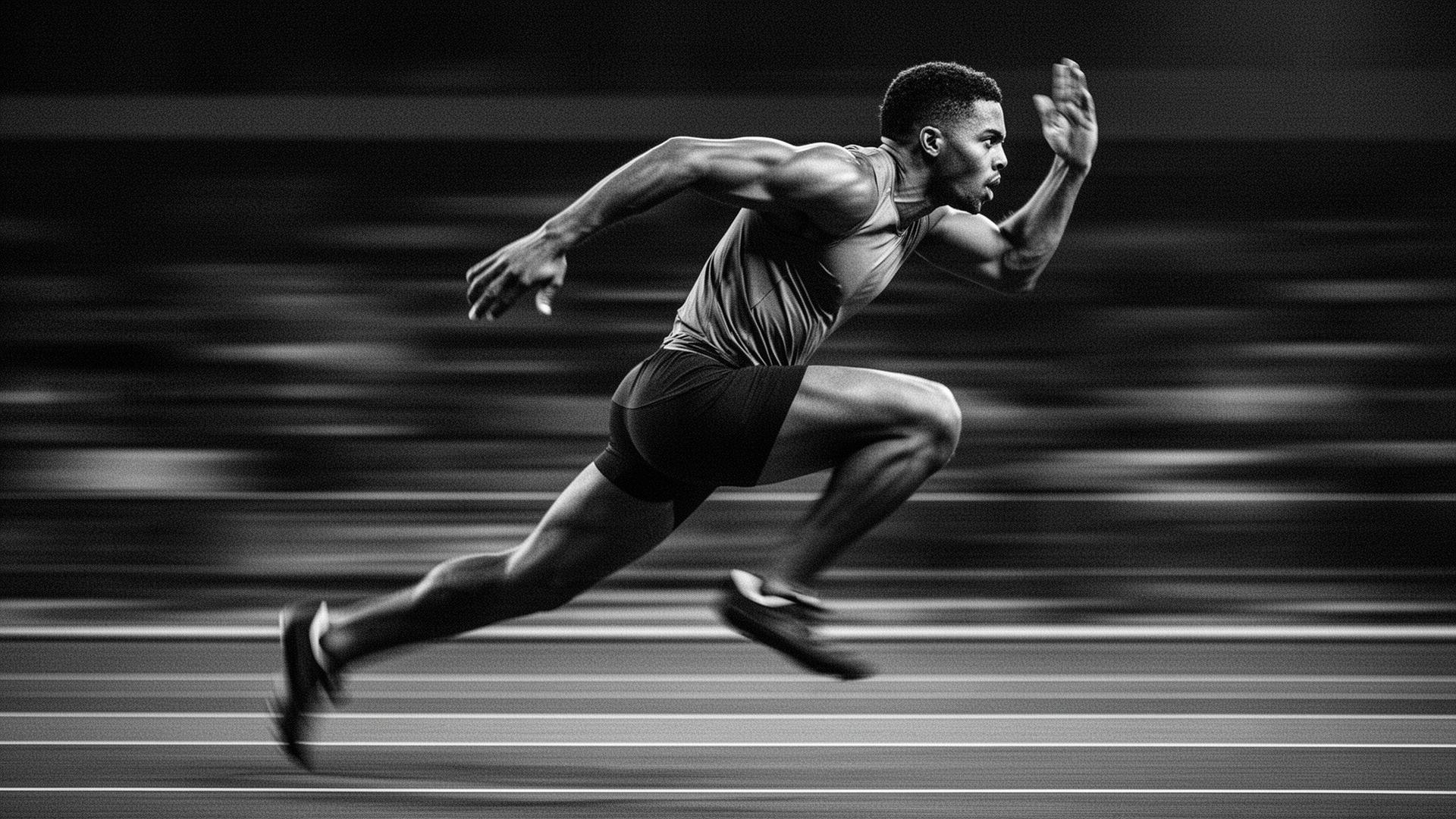 Sprinter at peak tension mid-stride